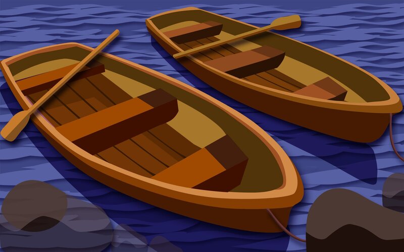 Two wooden boats on water