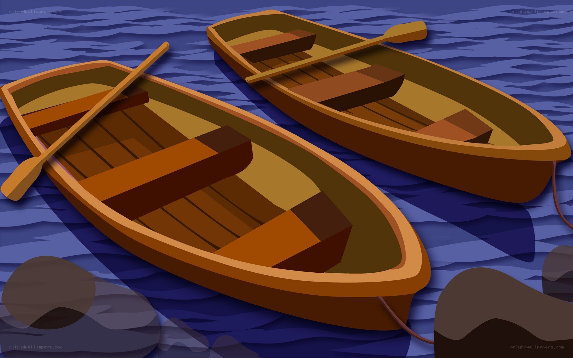 Two wooden boats on water