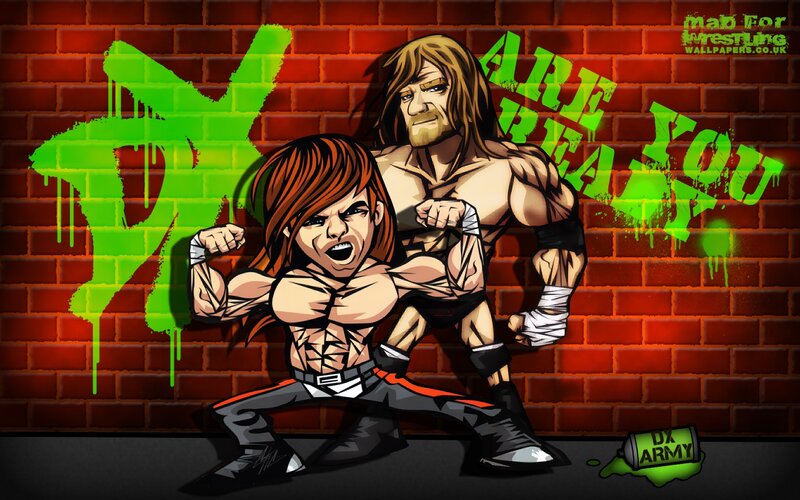 Two Wrestlers in Front of Brick Wall