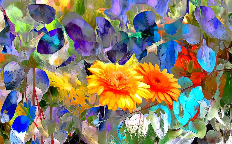 Two Yellow Flowers — Vibrant, Digital Art
