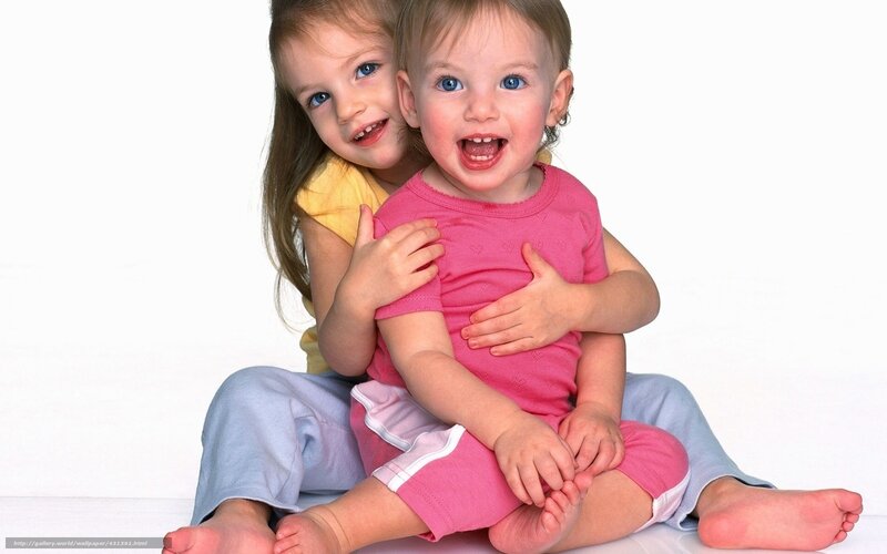Two Young Girls Hugging — Pink, Happy