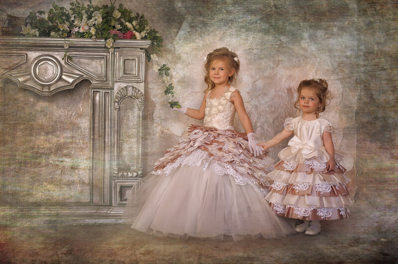Two Young Girls in Dresses — White