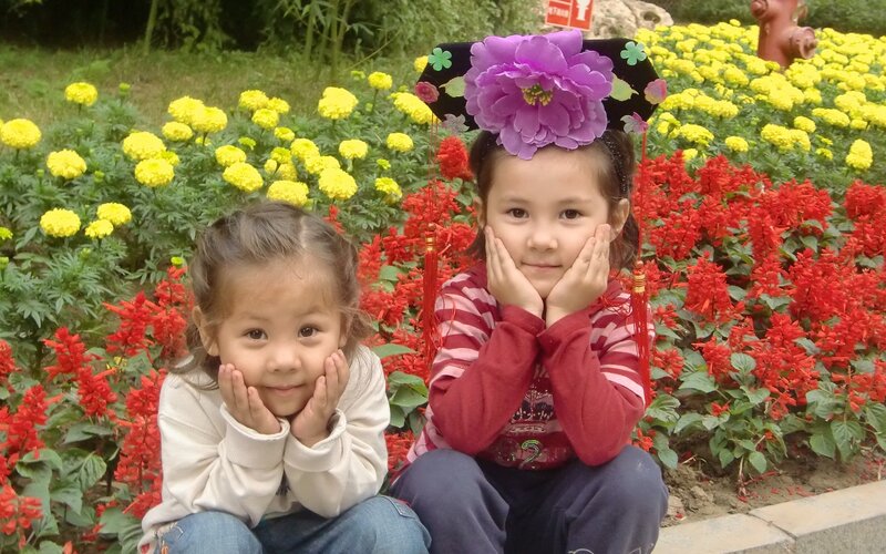 Two Young Girls in Flowers