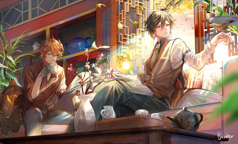 Two Young Men in Tea Room