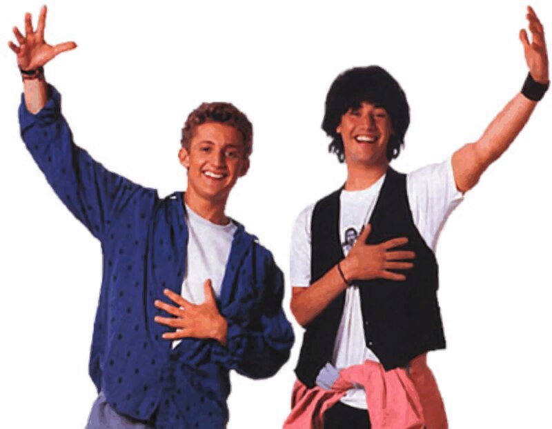two young men waving