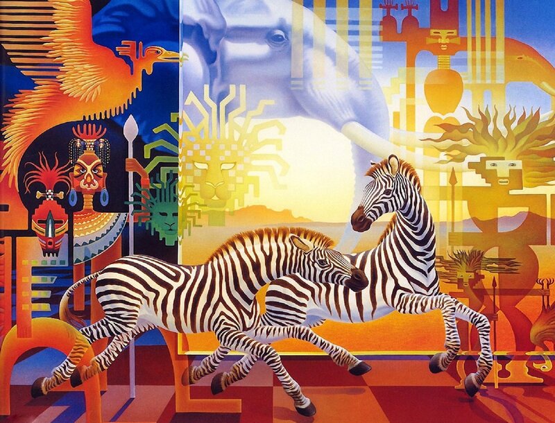 Two Zebras Running — Orange