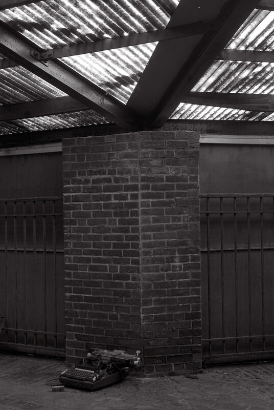Typewriter under a corrugated roof