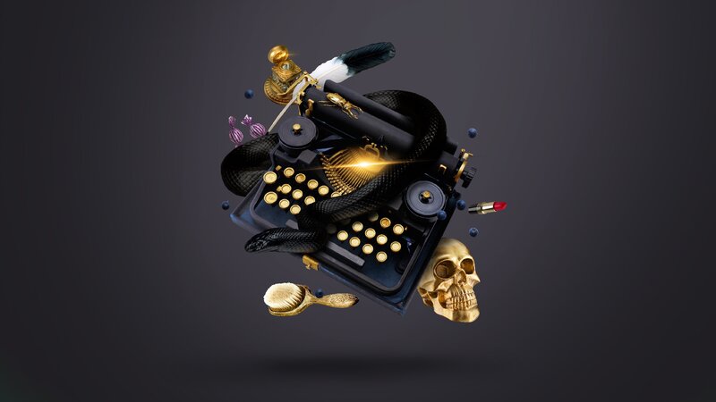 Typewriter with Snake and Skull