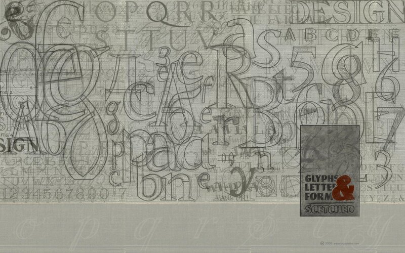 Typography sketch with glyphs and letterforms