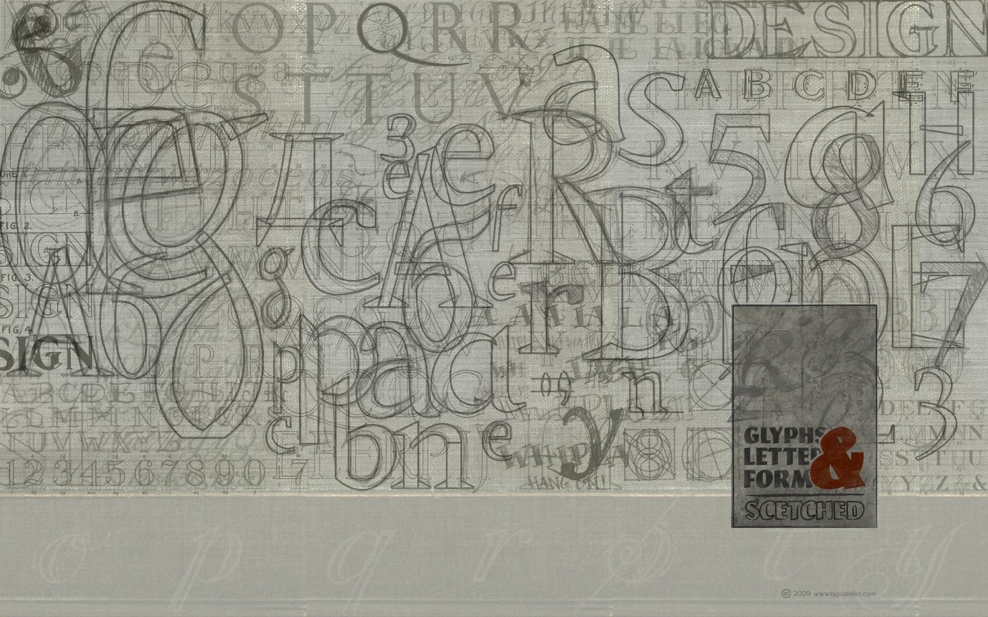 Typography sketch with glyphs and letterforms