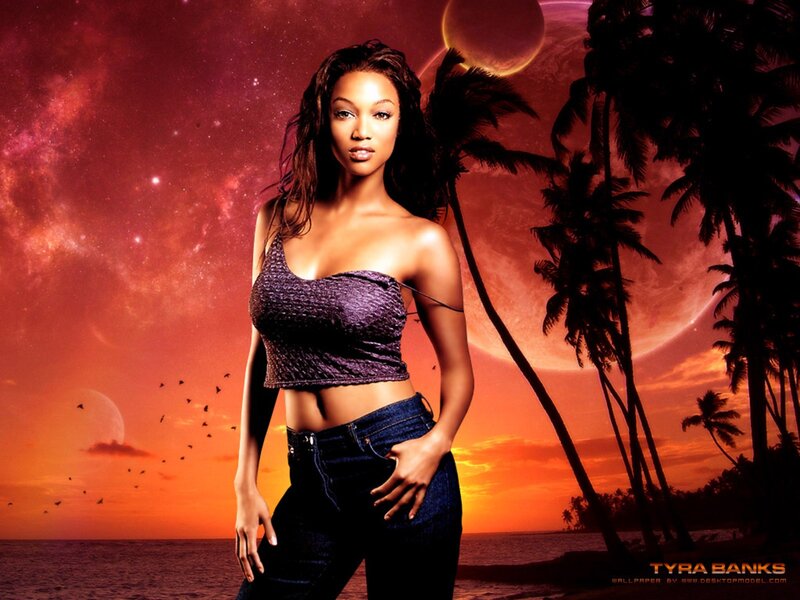 Tyra Banks on a surreal beach