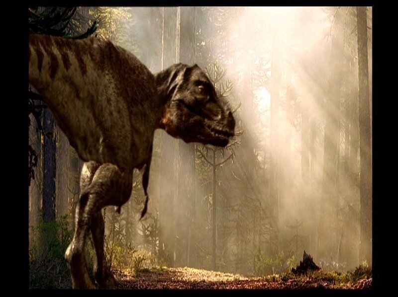 Tyrannosaurus in a misty forest