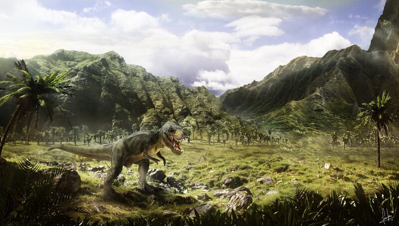 Tyrannosaurus Rex Dinosaur — Green, Dramatic, Afternoon