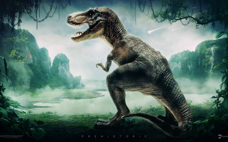 Tyrannosaurus Rex Dinosaur — Green, Dramatic