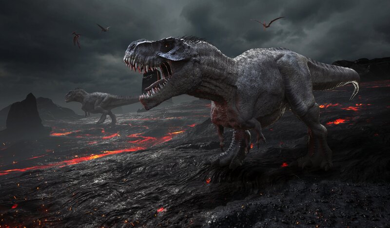 Tyrannosaurus Rex — Gray, Dramatic, 3d Render, Dinosaur, Lava