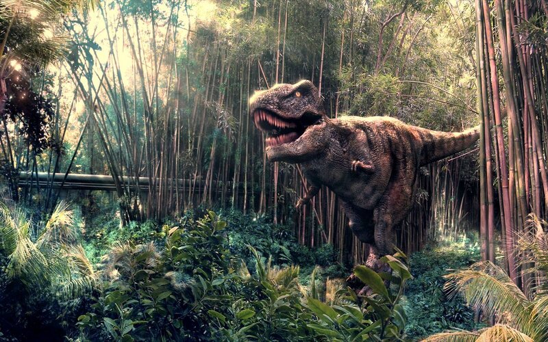 Tyrannosaurus rex in bamboo forest