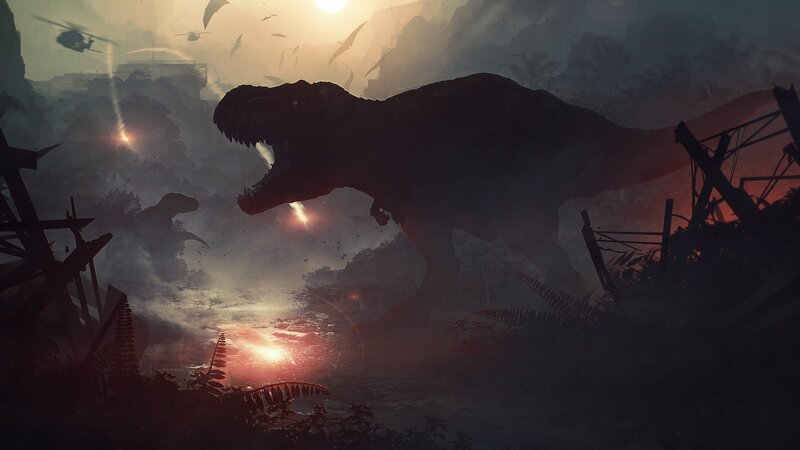 Tyrannosaurus Rex in Jungle — Dark, Dramatic
