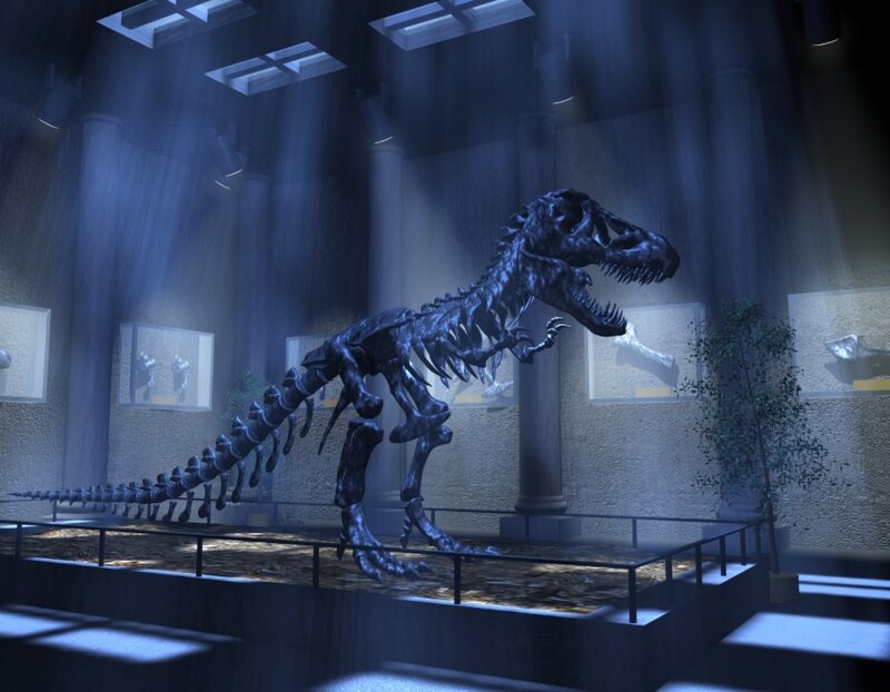Tyrannosaurus Rex Skeleton — Blue, Dramatic, Night, 3d Render