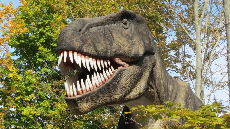 Tyrannosaurus Rex Statue — Green, Dramatic, Autumn