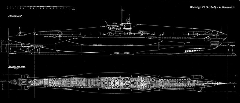U-boat Type VII B technical drawing
