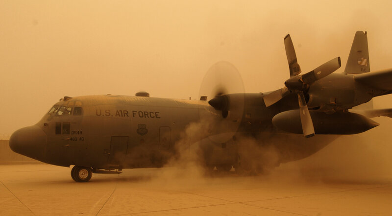 U.S. Air Force C-130 in sandstorm