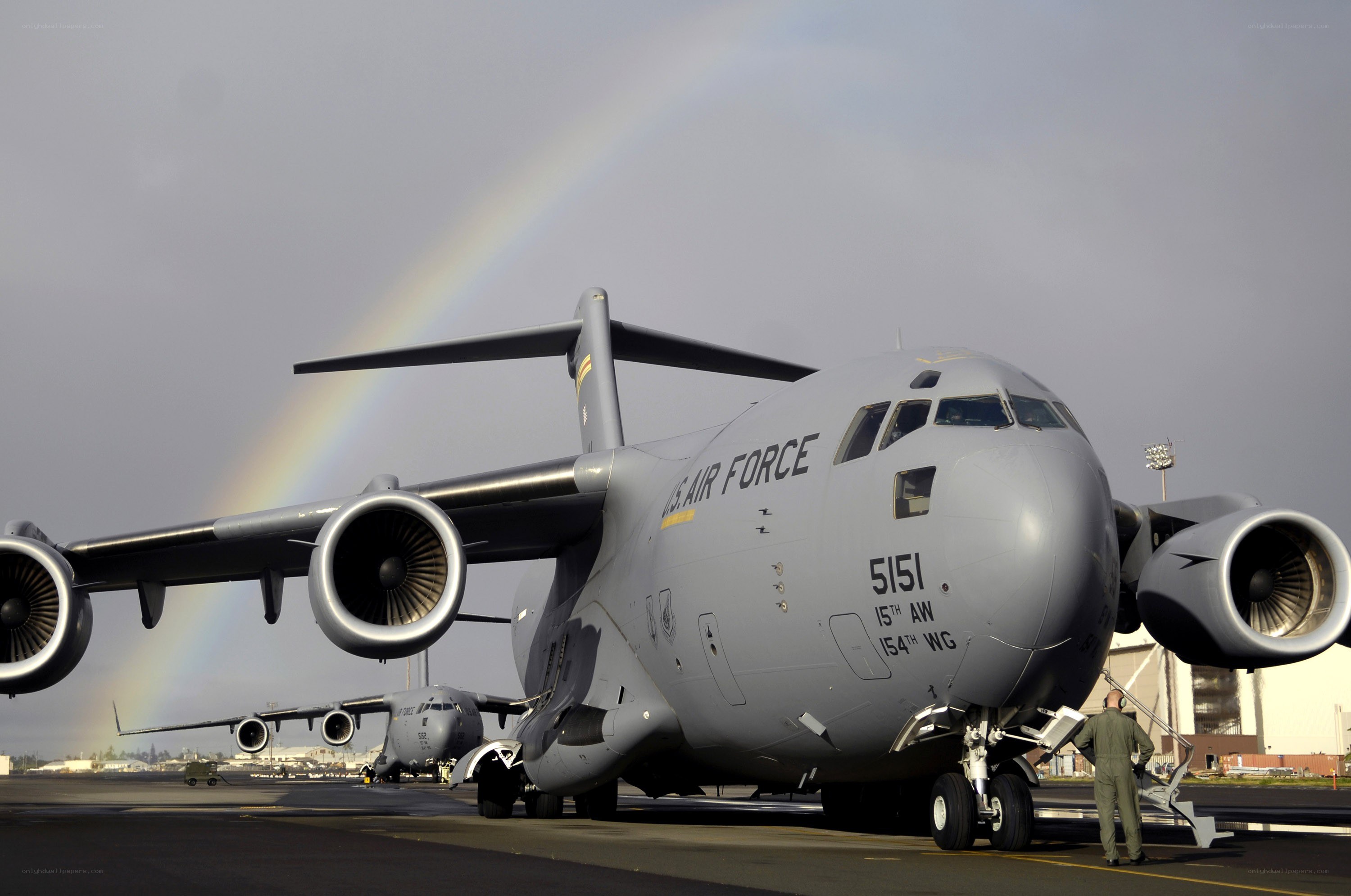 U.S. Air Force C-17 with rainbow