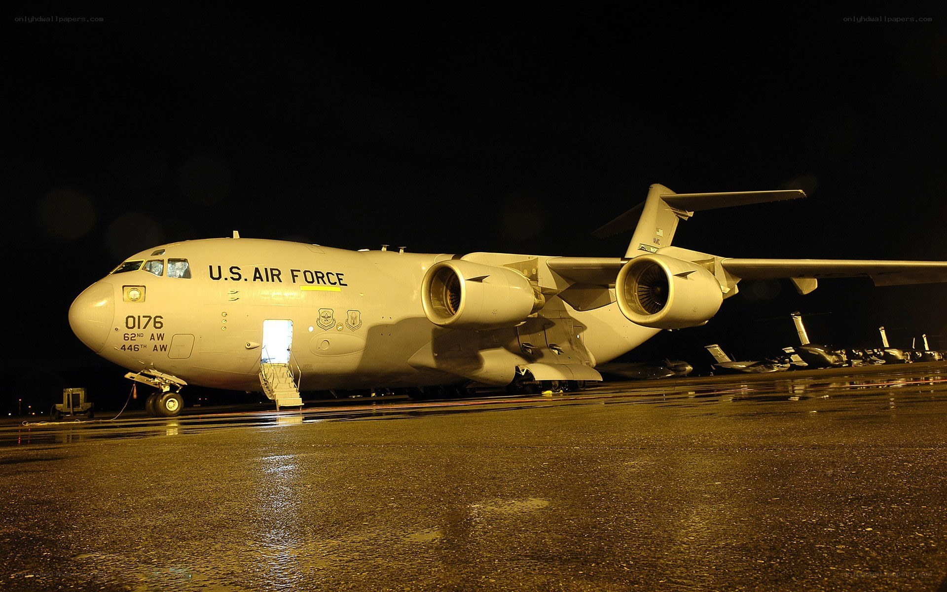 U.S. Air Force cargo plane at night