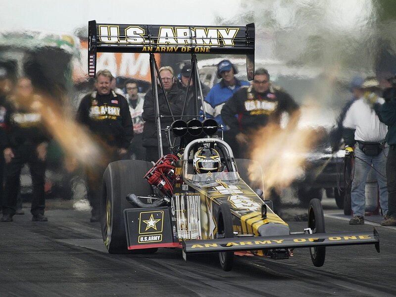 U.S. Army drag racing car on track