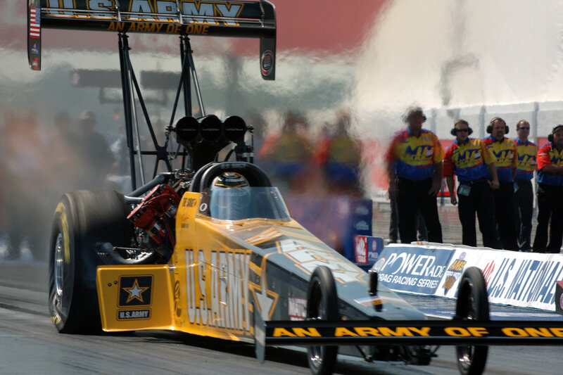 U.S. Army drag racing car on track
