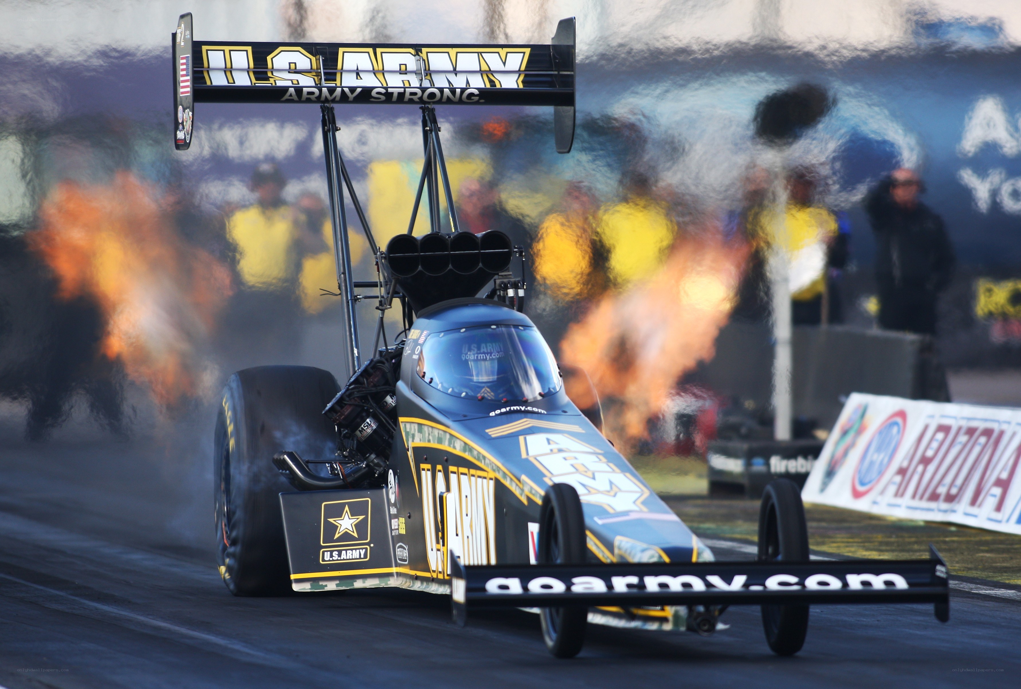 U.S. Army dragster on track