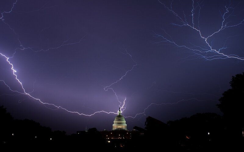 U.S. Capitol Building — Purple, Dramatic, Night, Photograph, Lightning, Sky