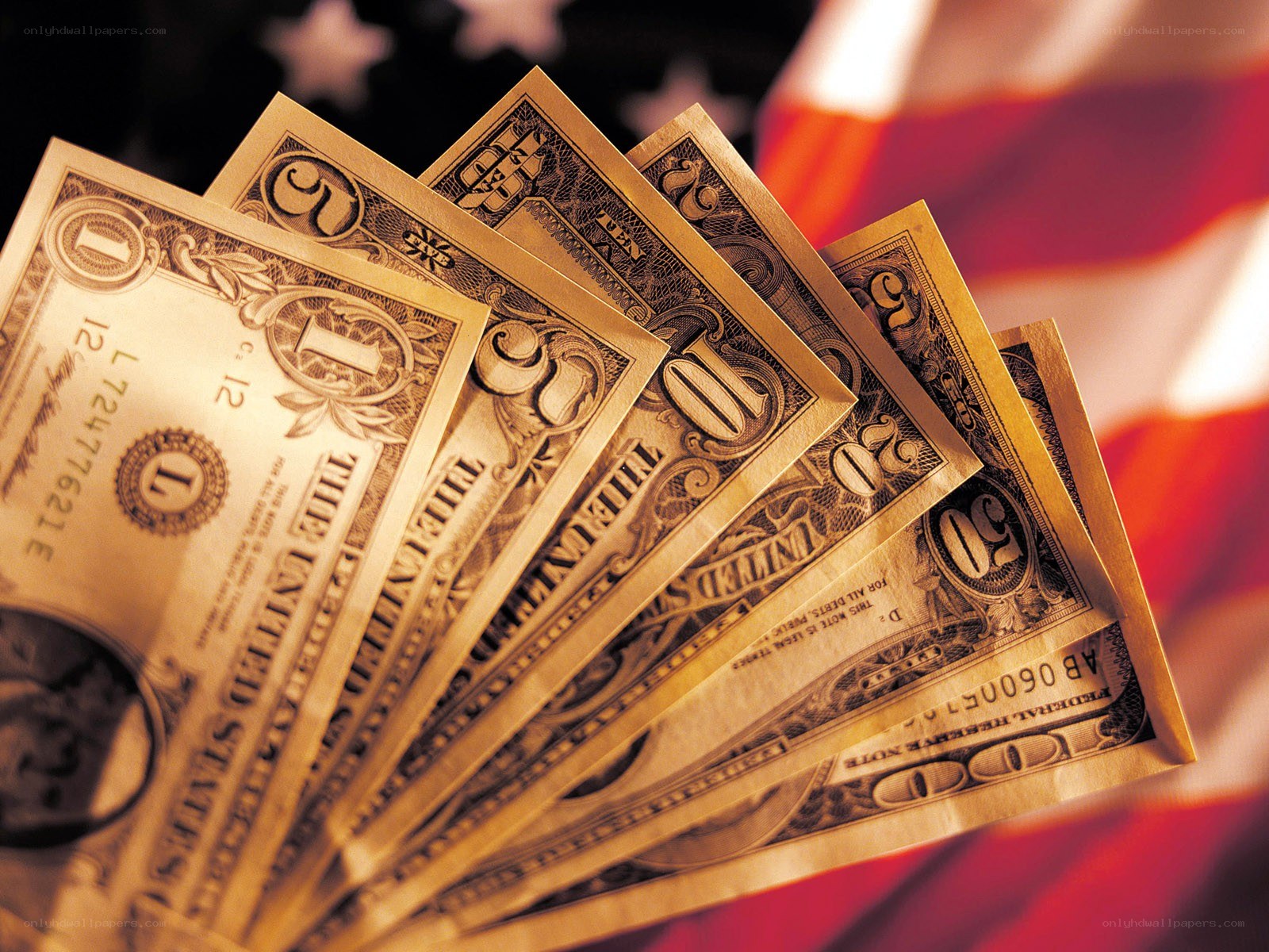 U.S. currency with American flag