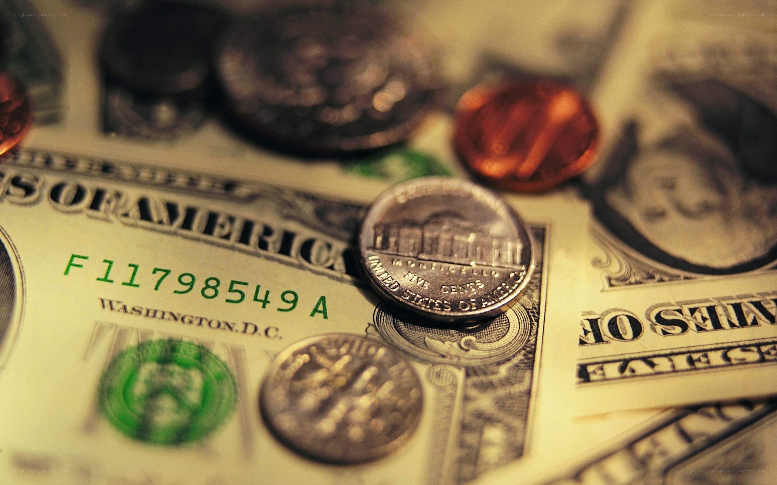 U.S. currency with coins