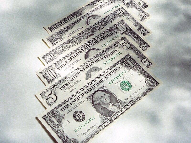 U.S. dollar bills in a row