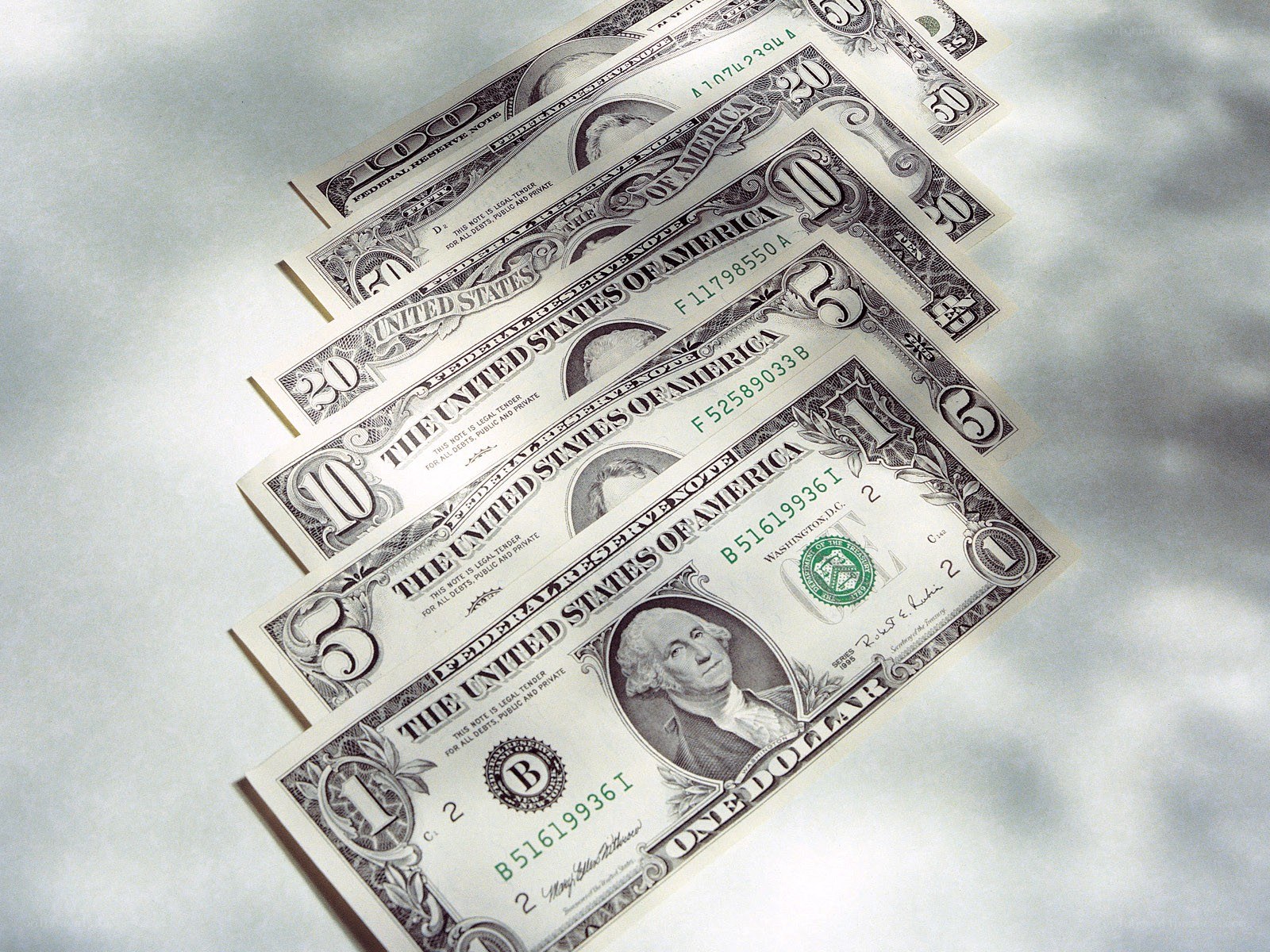 U.S. dollar bills in a row