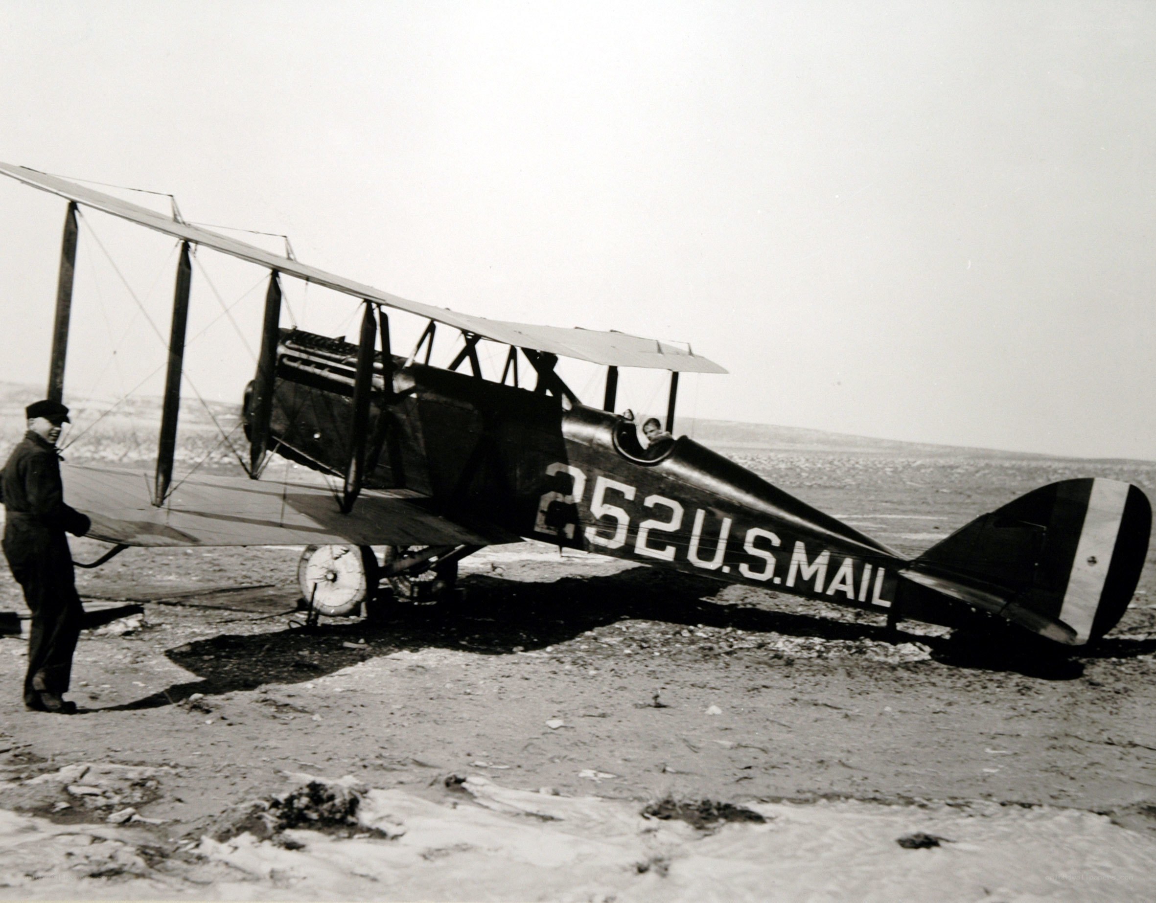 U.S. Mail biplane on tarmac