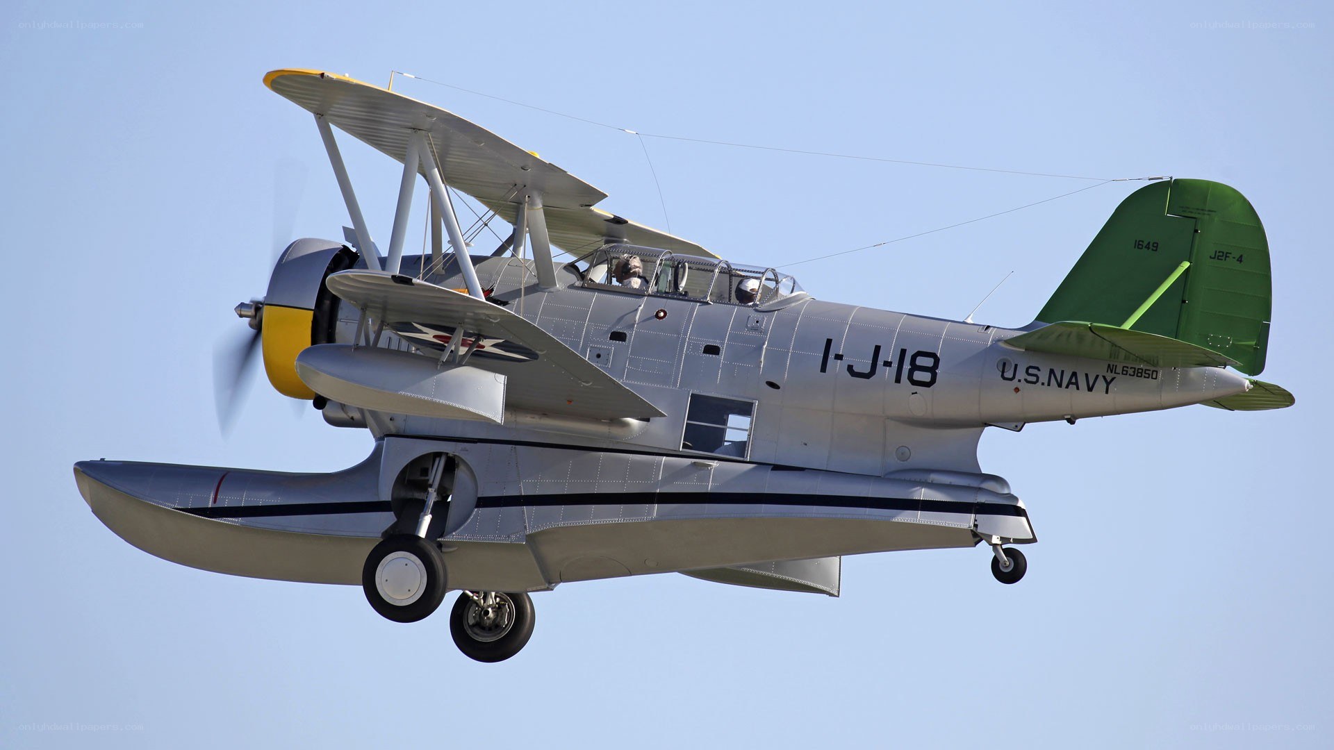 U.S. Navy biplane in flight