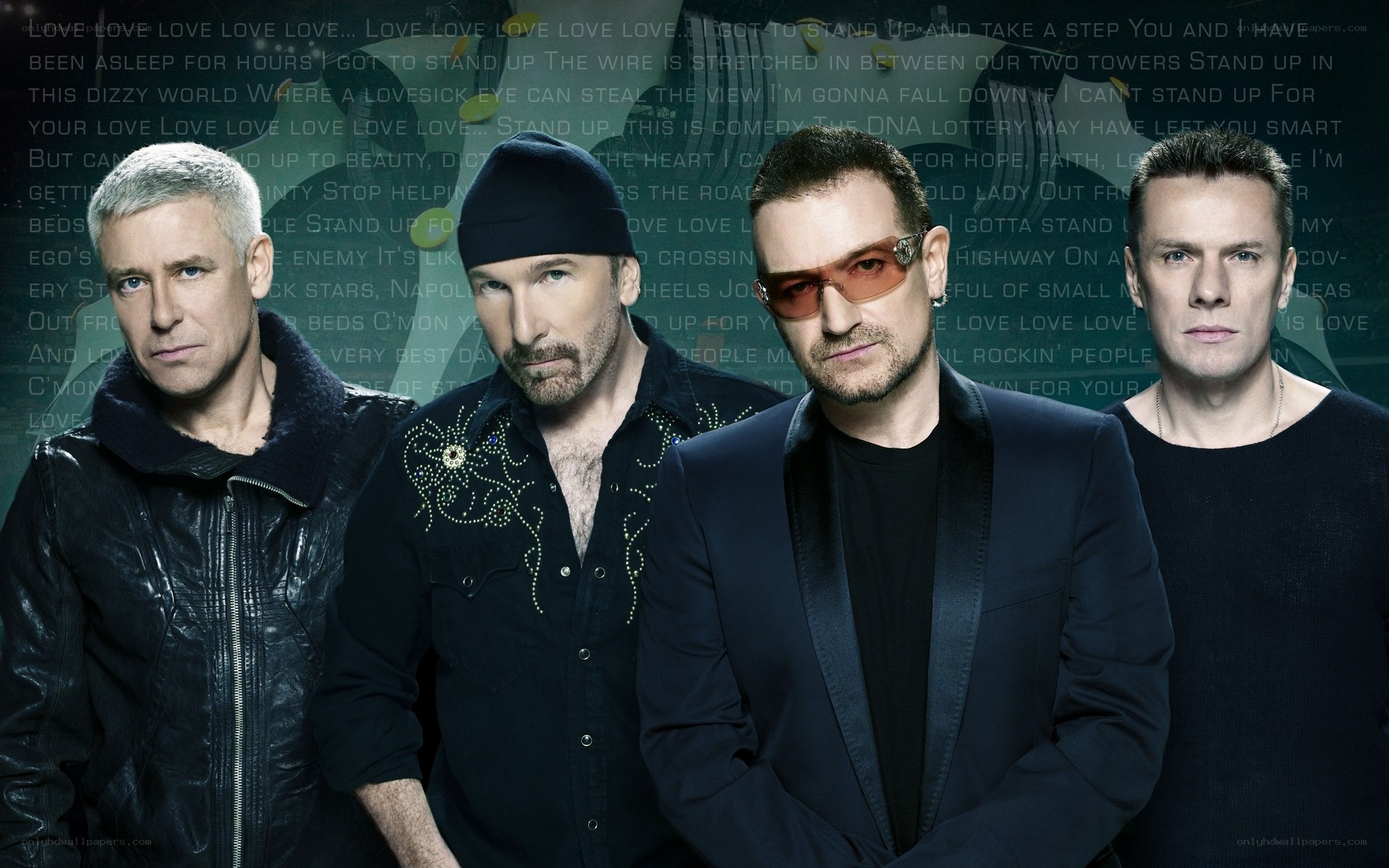 U2 band members in studio