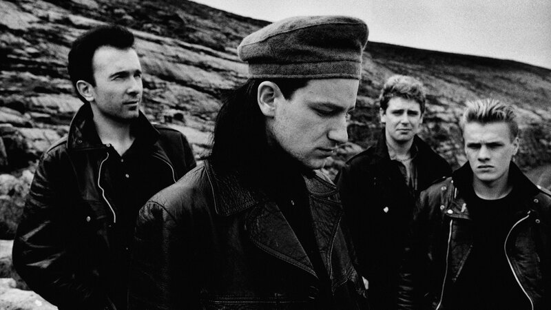 U2 band photo in black and white
