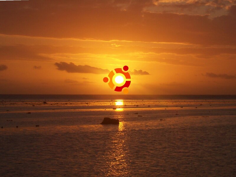 Ubuntu logo at sunset