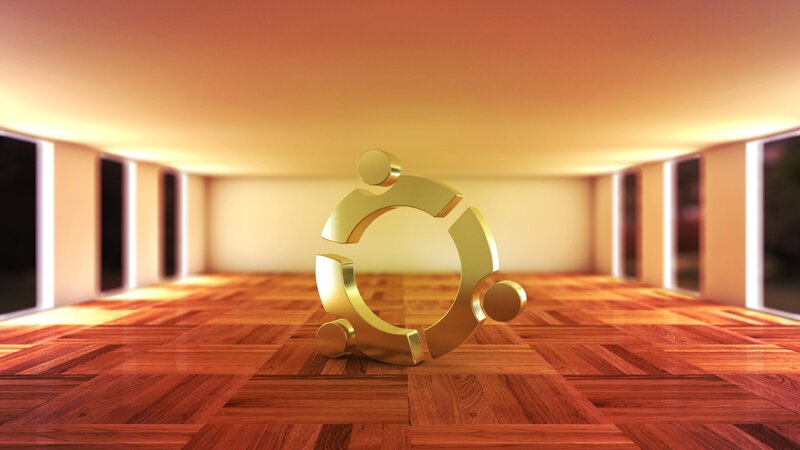 Ubuntu logo in a wooden room