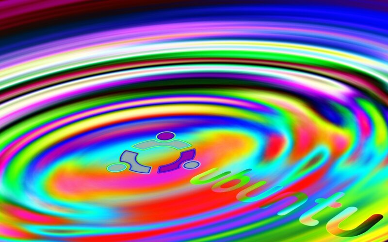 Ubuntu logo on colorful swirl