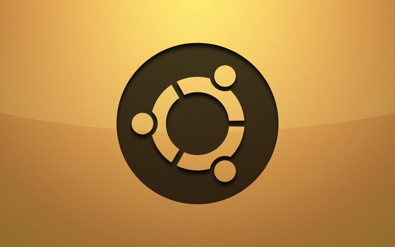 Ubuntu logo on golden background