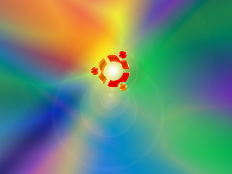 Ubuntu logo on rainbow background