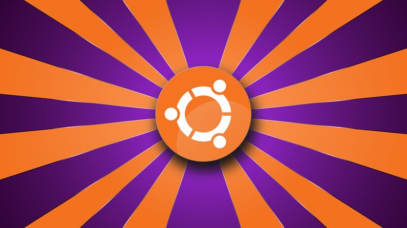 Ubuntu logo on sunburst background