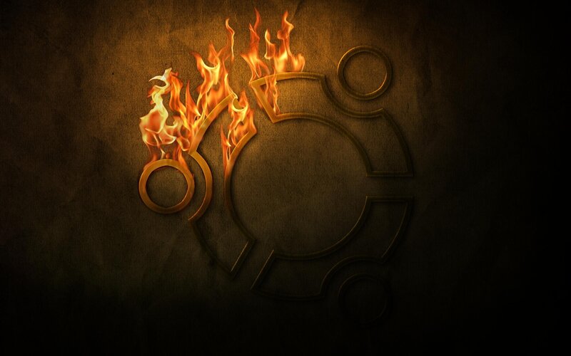 Ubuntu Logo with Fire — Brown, Dramatic