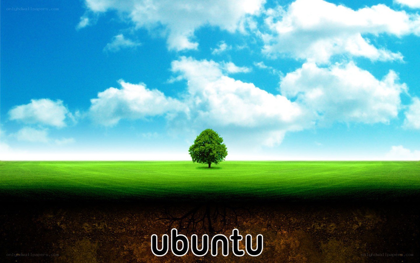 Ubuntu logo with tree and field