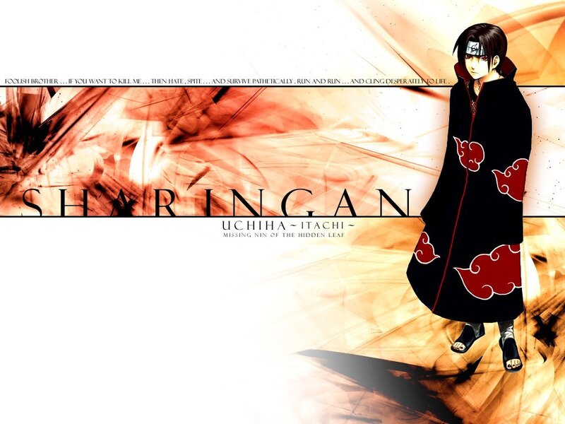 Uchiha Itachi Character — Black, Dramatic, Anime, Akatsuki Cloak, Headband, Text