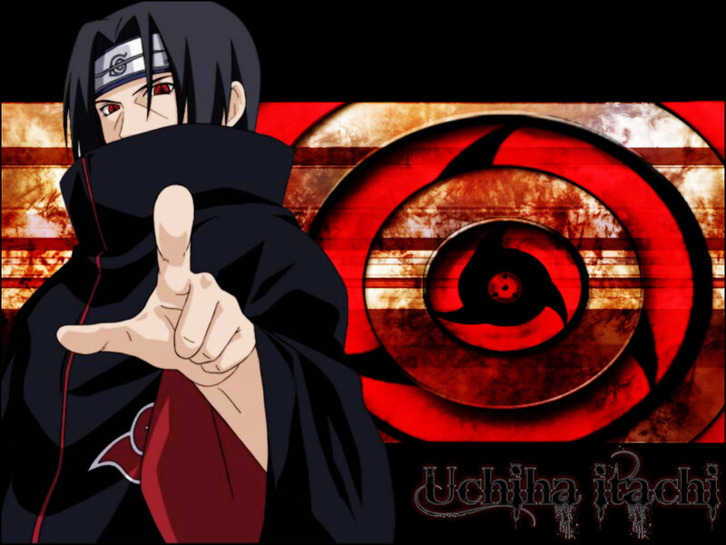 Uchiha Itachi Character — Black, Dramatic, Anime, Akatsuki Cloak, Sharingan Symbol