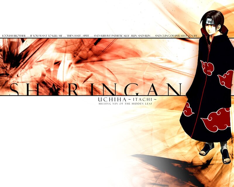 Uchiha Itachi Character — Black, Dramatic, Anime, Akatsuki Cloak, Text Overlay
